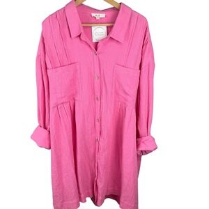 Jade By Jane Dress 2X Pink Collared Balloon Sleeve Button-Down Mini Dress
